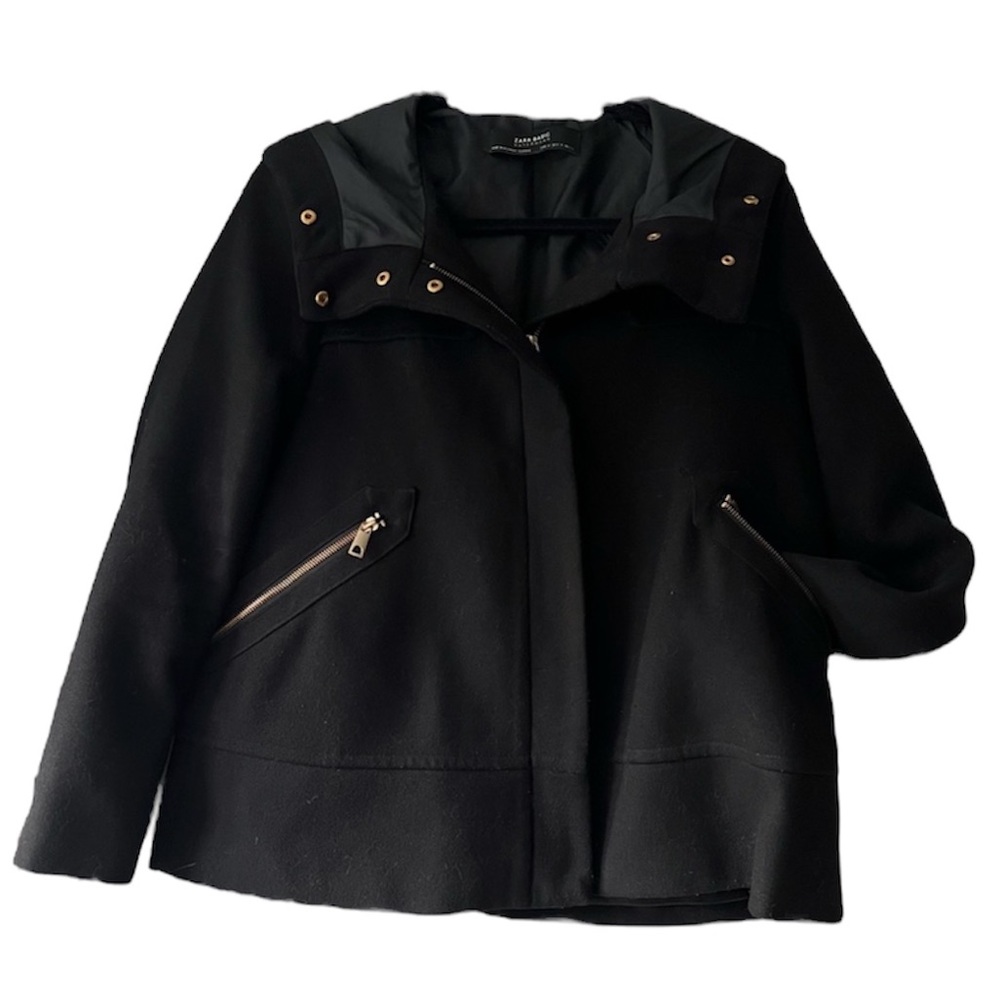 Zara Outerwear Baby Doll Jacket Hoodie black with gold hardware sz medium